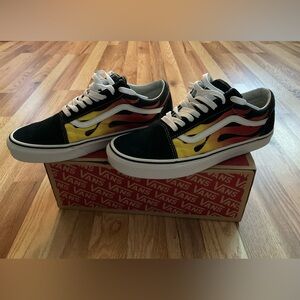 Men’s Vans Black and Yellow Flame Sneakers